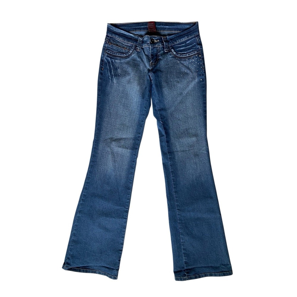 Y2K Rhinestone Bootcut Low Rise Jeans Size 5 Flap Pockets McBling‎ Glam Britney
